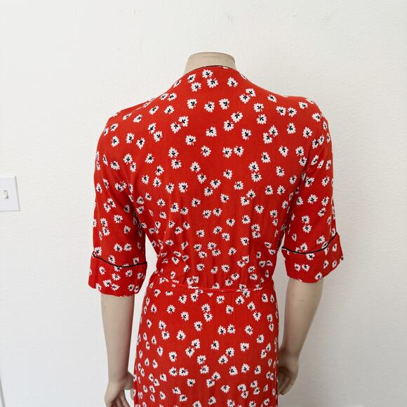 [Ganni] Silvery Crepe V-Neck Floral Print Wrap Red Apple Maxi Dress Size Large L - Picture 5 of 14